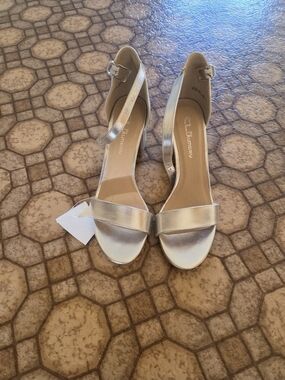 CL by Laundry Silver Metallic Open-Toe Ankle Strap Heels